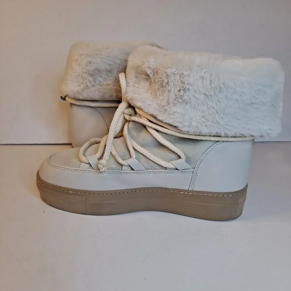 CALIA by Carrie Underwood Boots Women's Hailey Ivory Leather Faux Fur Sz 9-1/2